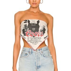 REVOLVE White and Red Asymmetrical Crop Top